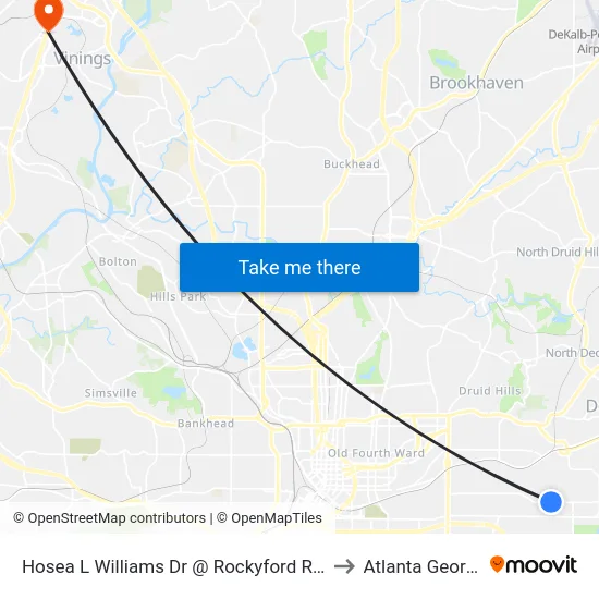 Hosea L Williams Dr @ Rockyford Rd SE to Atlanta Georgia map