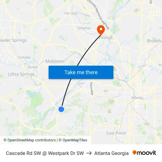 Cascade Rd SW @ Westpark Dr SW to Atlanta Georgia map