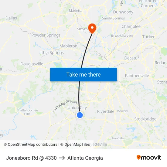 Jonesboro Rd @ 4330 to Atlanta Georgia map
