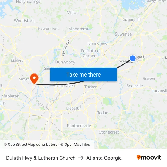 Duluth Hwy & Lutheran Church to Atlanta Georgia map