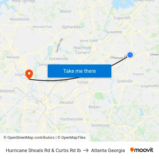 Hurricane Shoals Rd & Curtis Rd Ib to Atlanta Georgia map