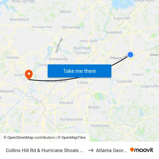 Collins Hill Rd & Hurricane Shoals Rd Ib to Atlanta Georgia map