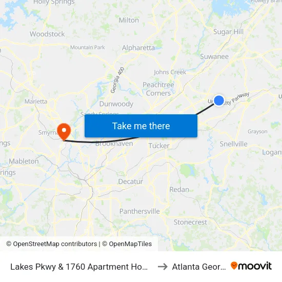 Lakes Pkwy & 1760 Apartment Homes Ib to Atlanta Georgia map