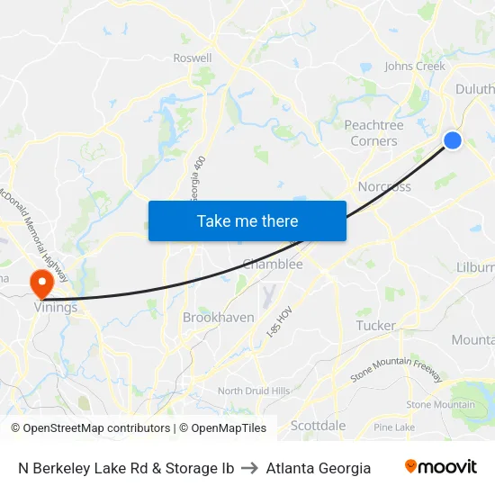 N Berkeley Lake Rd & Storage Ib to Atlanta Georgia map