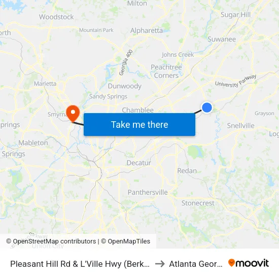 Pleasant Hill Rd & L'Ville Hwy (Berkmar) to Atlanta Georgia map