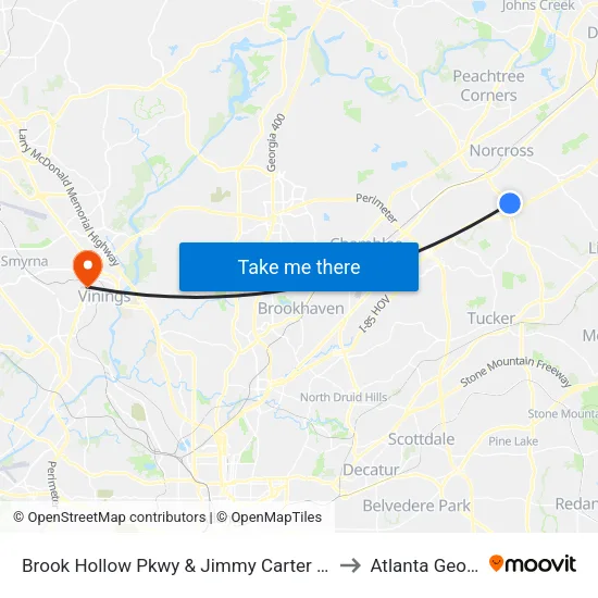 Brook Hollow Pkwy & Jimmy Carter Blvd Ob to Atlanta Georgia map