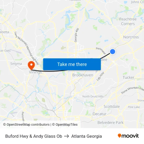 Buford Hwy & Andy Glass Ob to Atlanta Georgia map