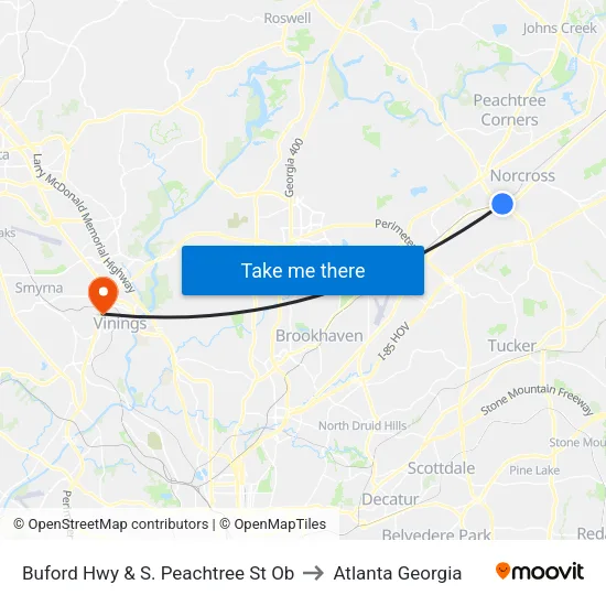 Buford Hwy & S. Peachtree St  Ob to Atlanta Georgia map
