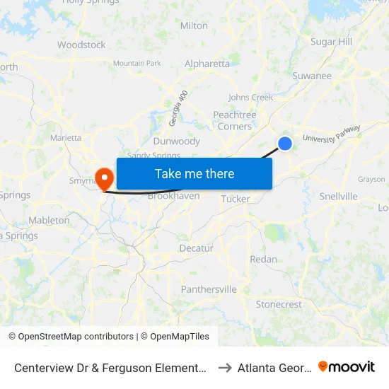 Centerview Dr & Ferguson Elementary Ob to Atlanta Georgia map