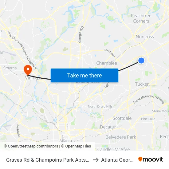 Graves Rd & Champoins Park Apts Ob to Atlanta Georgia map