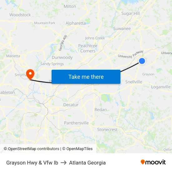 Grayson Hwy & Vfw Ib to Atlanta Georgia map