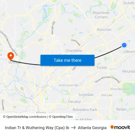 Indian Tr & Wuthering Way (Cpa) Ib to Atlanta Georgia map