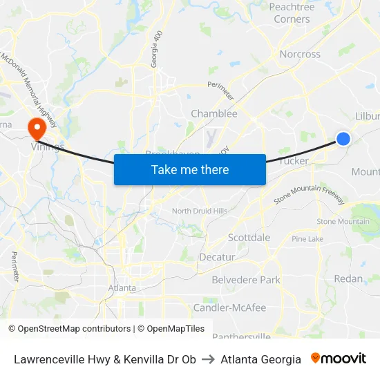 Lawrenceville Hwy & Kenvilla Dr Ob to Atlanta Georgia map