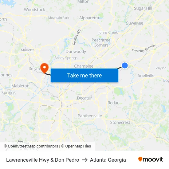 Lawrenceville Hwy & Don Pedro to Atlanta Georgia map