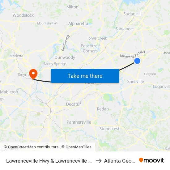 Lawrenceville Hwy & Lawrenceville Pediat to Atlanta Georgia map