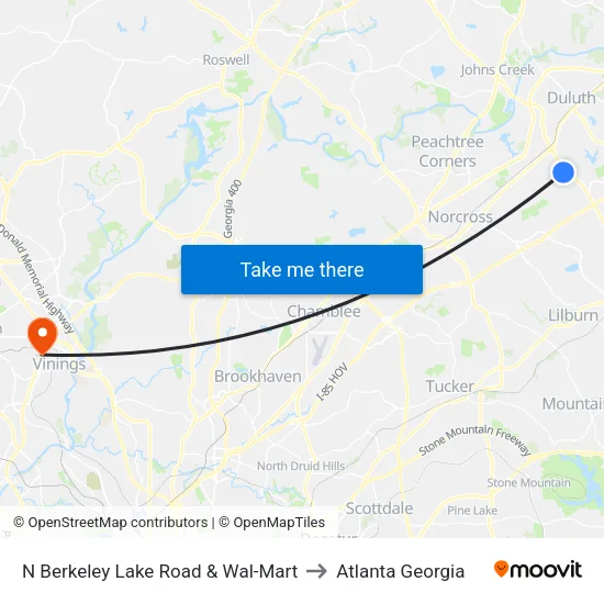 N Berkeley Lake Road & Wal-Mart to Atlanta Georgia map