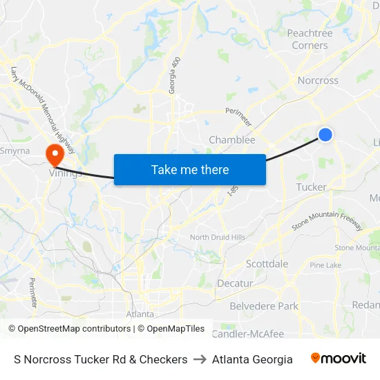 S Norcross Tucker Rd & Checkers to Atlanta Georgia map
