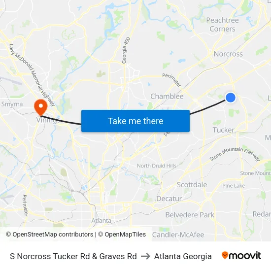 S Norcross Tucker Rd & Graves Rd to Atlanta Georgia map