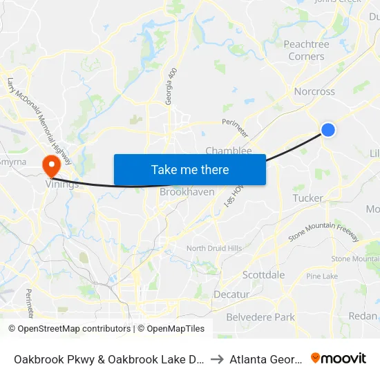 Oakbrook Pkwy & Oakbrook Lake Dr Ob to Atlanta Georgia map