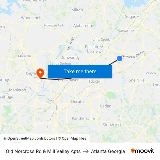 Old Norcross Rd & Mill Valley Apts to Atlanta Georgia map