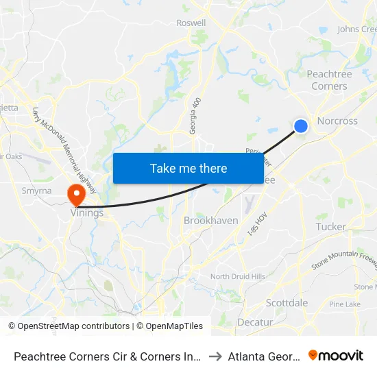 Peachtree Corners Cir & Corners Ind Cir to Atlanta Georgia map