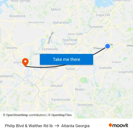 Philip Blvd & Walther Rd to Atlanta Georgia map