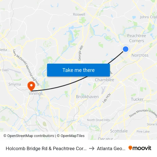 Holcomb Bridge Rd & Peachtree Corners Ci to Atlanta Georgia map