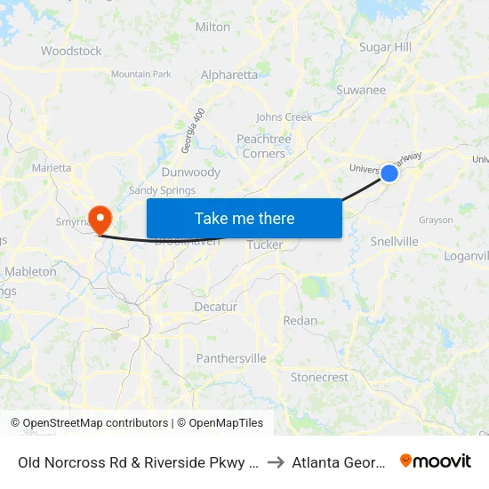 Old Norcross Rd & Riverside Pkwy Ob to Atlanta Georgia map