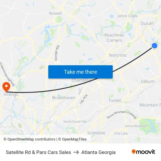Satellite Rd & Pars Cars Sales to Atlanta Georgia map