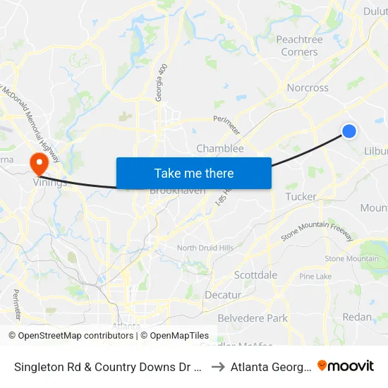 Singleton Rd & Country Downs Dr Ob to Atlanta Georgia map