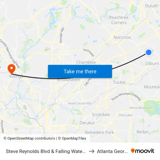 Steve Reynolds Blvd & Falling Water Ln I to Atlanta Georgia map