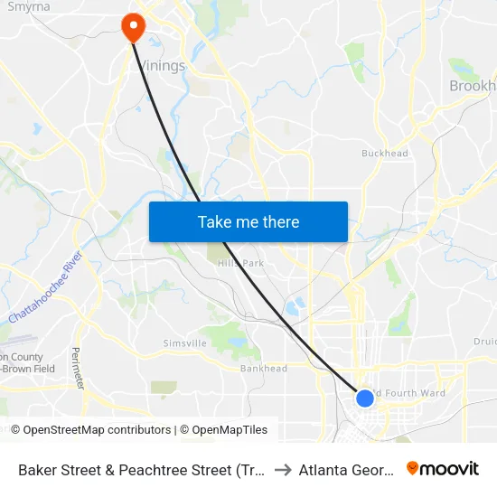 Baker Street & Peachtree Street (Truist to Atlanta Georgia map