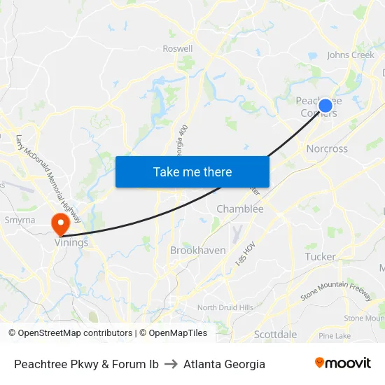 Peachtree Pkwy & Forum Ib to Atlanta Georgia map