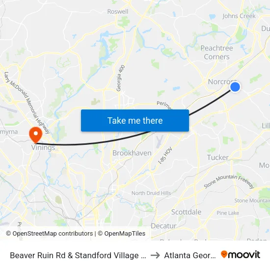Beaver Ruin Rd & Standford Village Ln Ib to Atlanta Georgia map