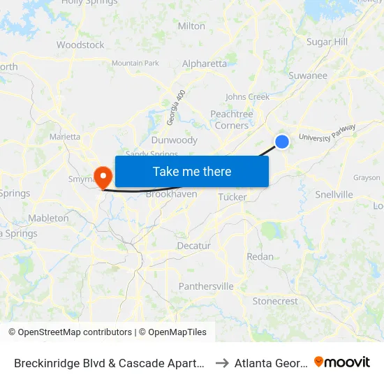 Breckinridge Blvd & Cascade Apartments to Atlanta Georgia map