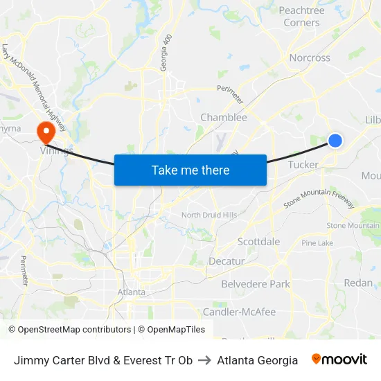 Jimmy Carter Blvd & Everest Tr Ob to Atlanta Georgia map
