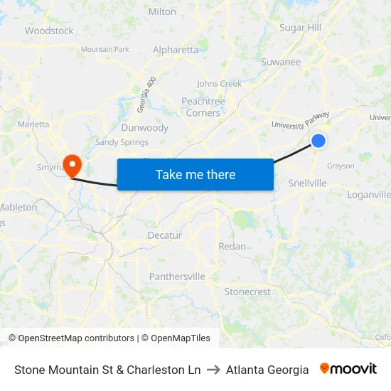 Stone Mountain St & Charleston Ln to Atlanta Georgia map