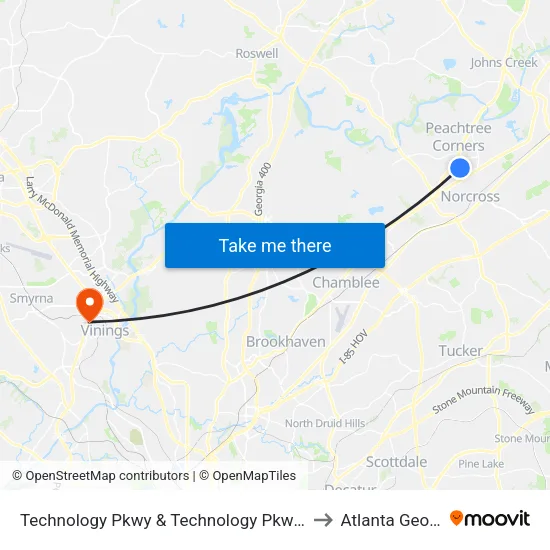 Technology Pkwy & Technology Pkwy South to Atlanta Georgia map