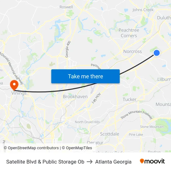 Satellite Blvd & Public Storage Ob to Atlanta Georgia map