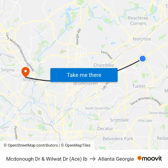 Mcdonough Dr & Wilwat Dr (Ace) Ib to Atlanta Georgia map