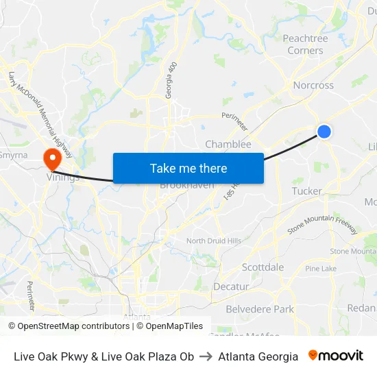 Live Oak Pkwy & Live Oak Plaza Ob to Atlanta Georgia map