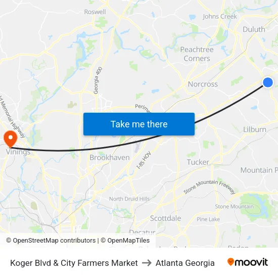Koger Blvd & City Farmers Market to Atlanta Georgia map