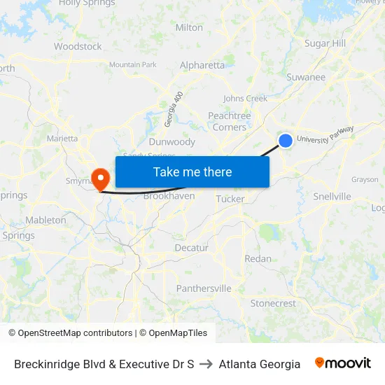 Breckinridge Blvd & Executive Dr S to Atlanta Georgia map