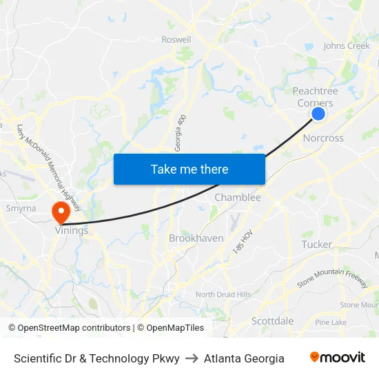 Scientific Dr & Technology Pkwy to Atlanta Georgia map