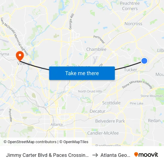 Jimmy Carter Blvd & Paces Crossing Apts to Atlanta Georgia map
