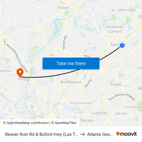 Beaver Ruin Rd & Buford Hwy (Las Tortas) to Atlanta Georgia map