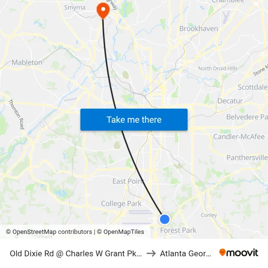 Old Dixie Rd @ Charles W Grant Pkwy to Atlanta Georgia map