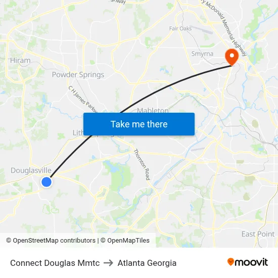 Connect Douglas Mmtc to Atlanta Georgia map