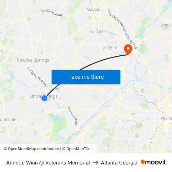 Annette Winn @ Veterans Memorial to Atlanta Georgia map