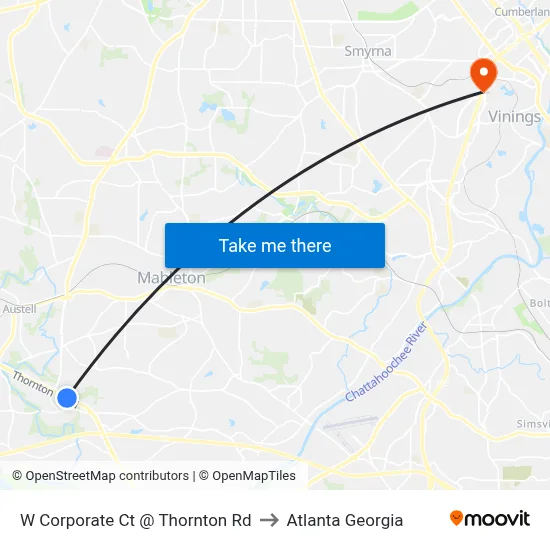 W Corporate Ct @ Thornton Rd to Atlanta Georgia map